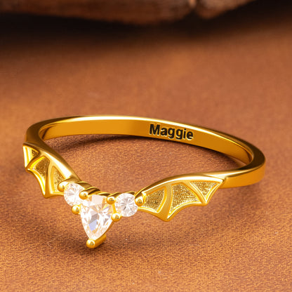 Gothic Bat Wings Ring With Name