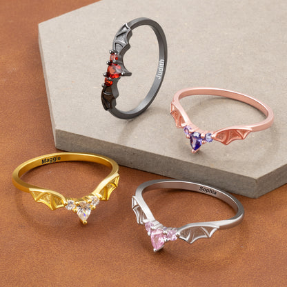 Gothic Bat Wings Ring With Name