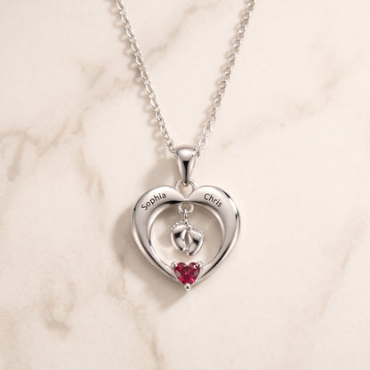 Baby Feet Necklace with Birthstone & Engraved Names