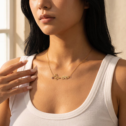 Birth Flower & Birthstone Korean Name Necklace