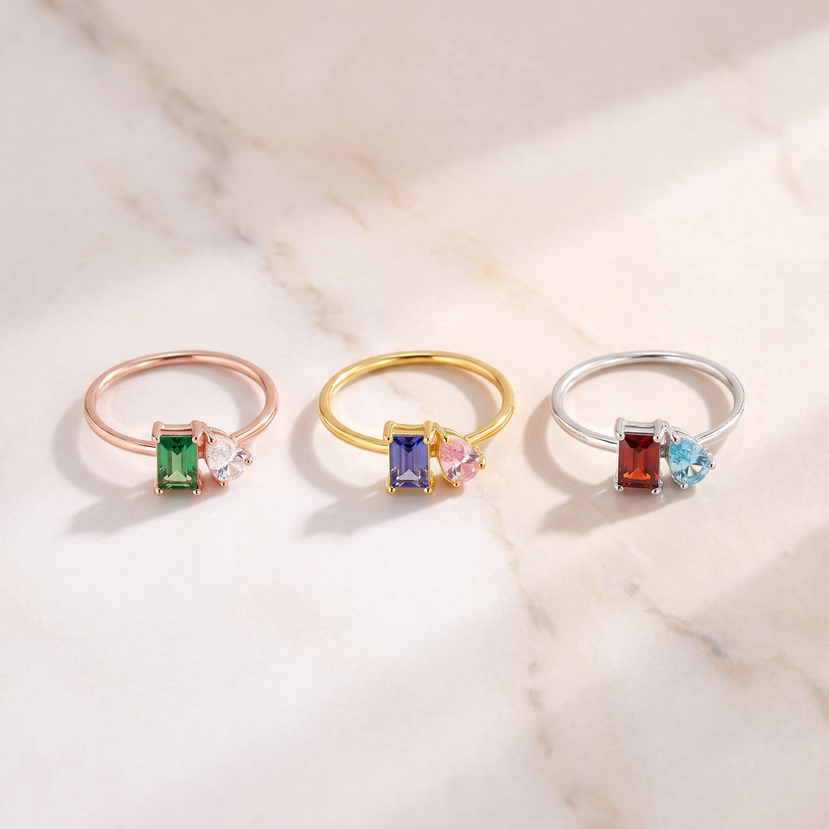 Personalized Baguette & Pear Cut Birthstone Ring
