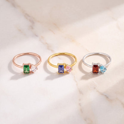 Personalized Baguette & Pear Cut Birthstone Ring