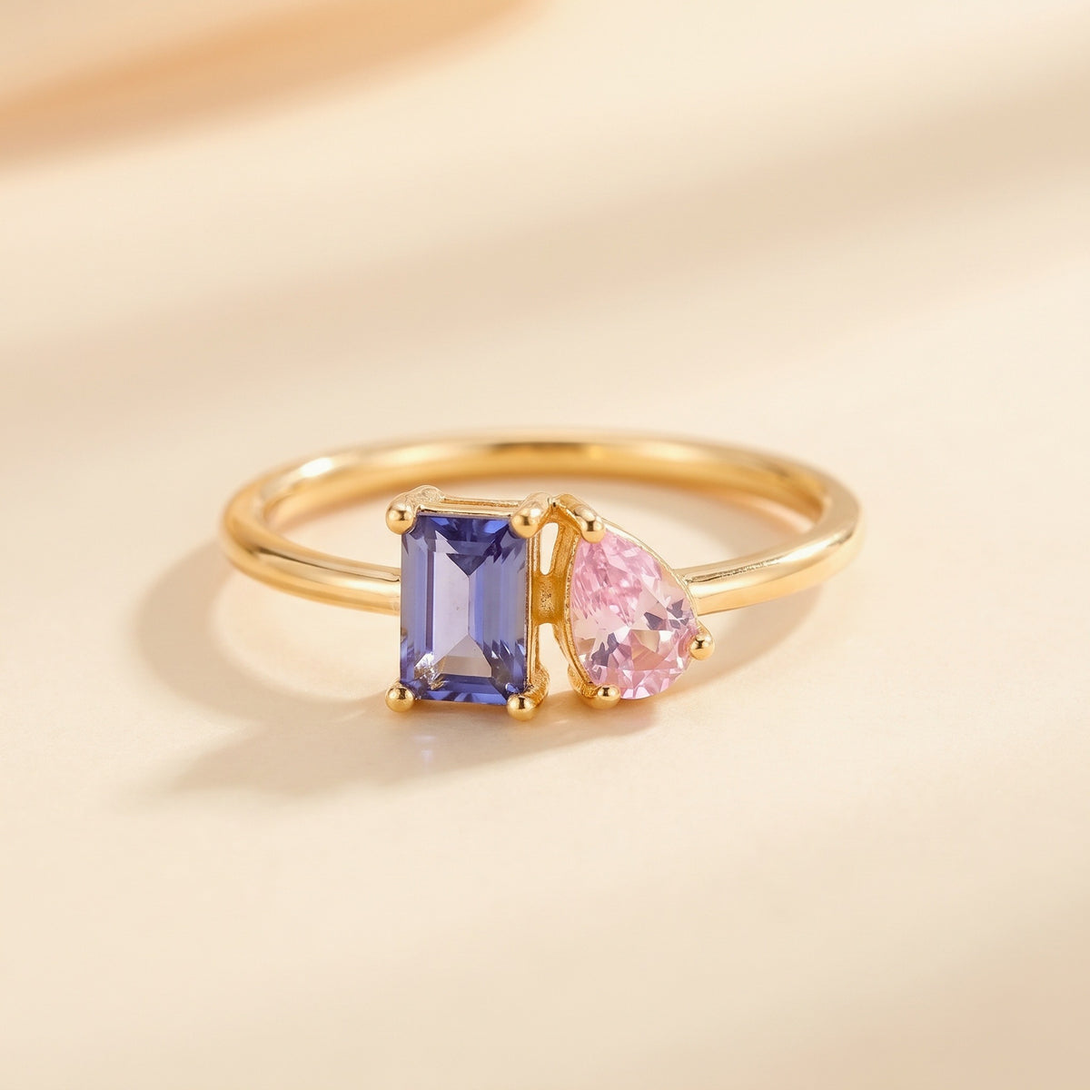 Personalized Baguette & Pear Cut Birthstone Ring