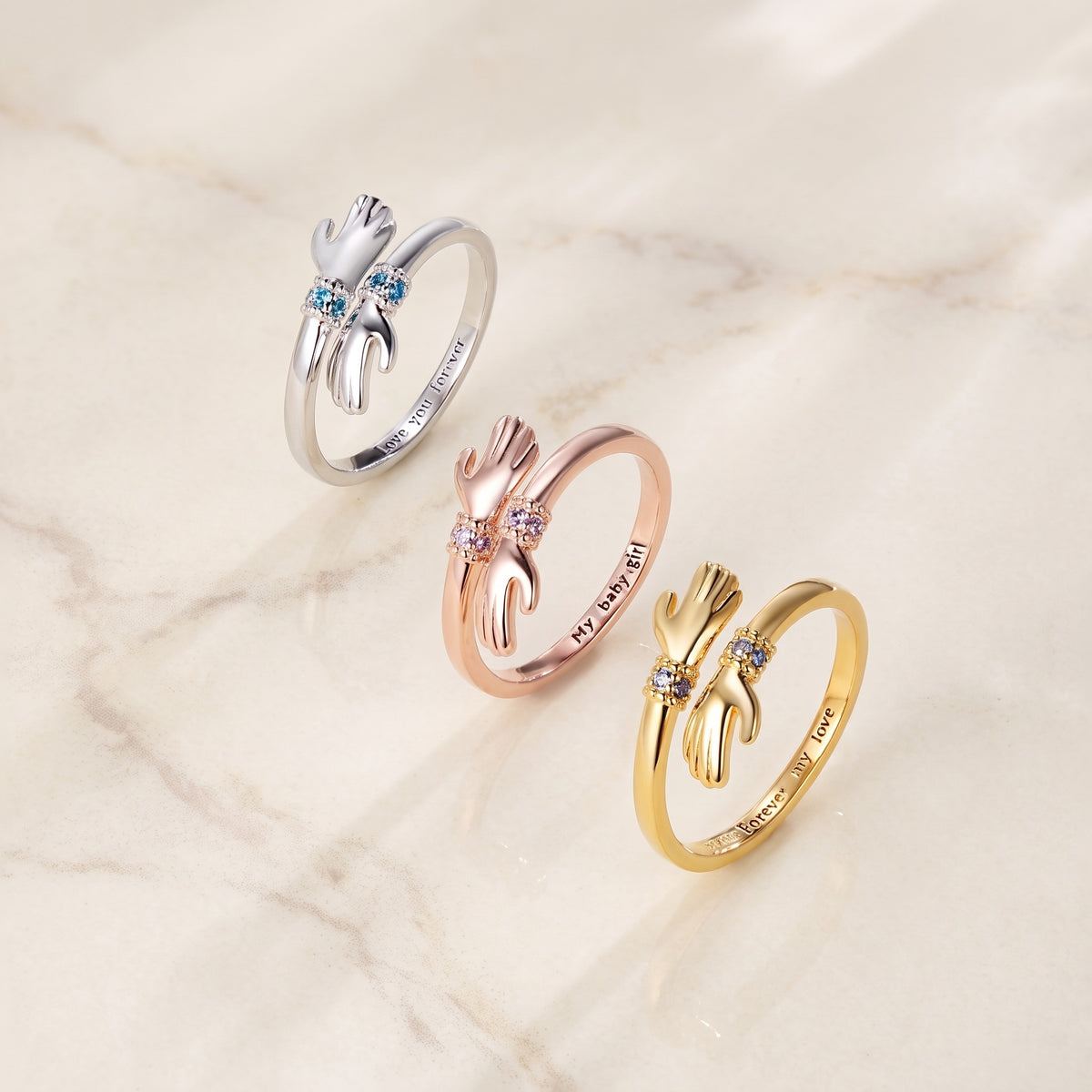 Personalized Birthstone Hug Ring with Inner Engraving