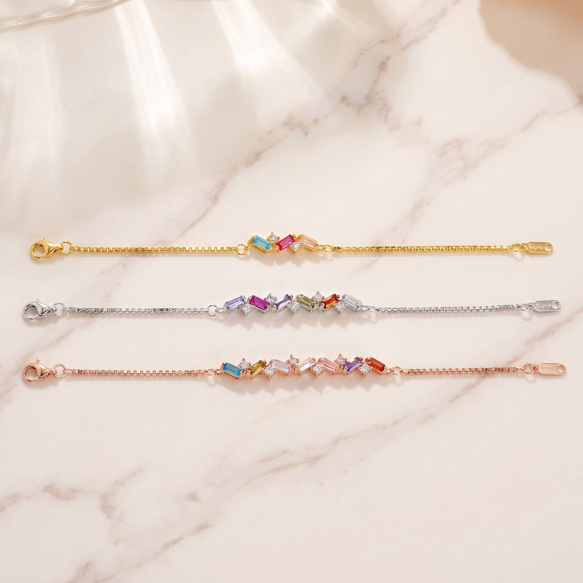 Personalized Baguette Birthstones Bracelet