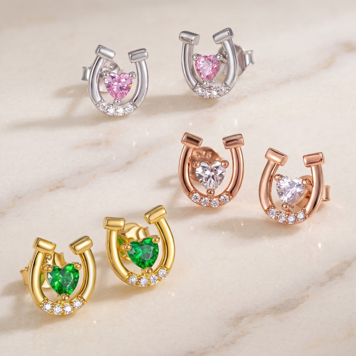 Custom Birthstone Horseshoe Stud Earrings