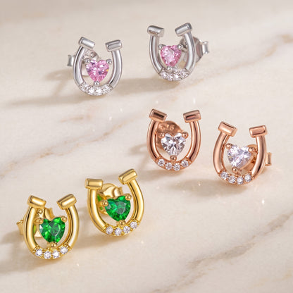Custom Birthstone Horseshoe Stud Earrings