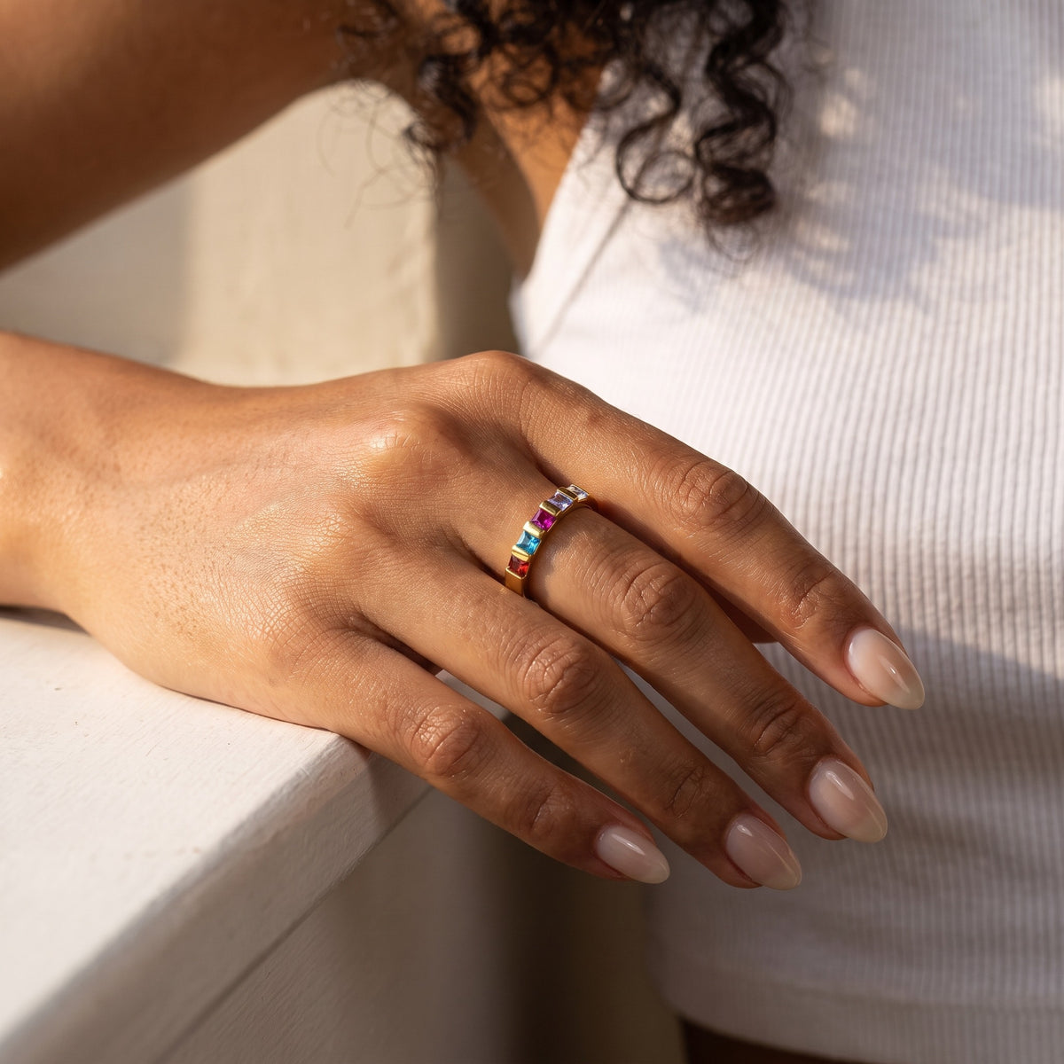 Personalized Square Birthstone Ring