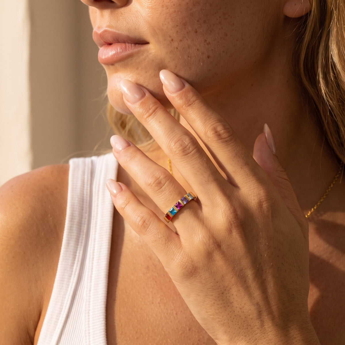 Personalized Square Birthstone Ring