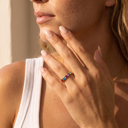 Personalized Square Birthstone Ring