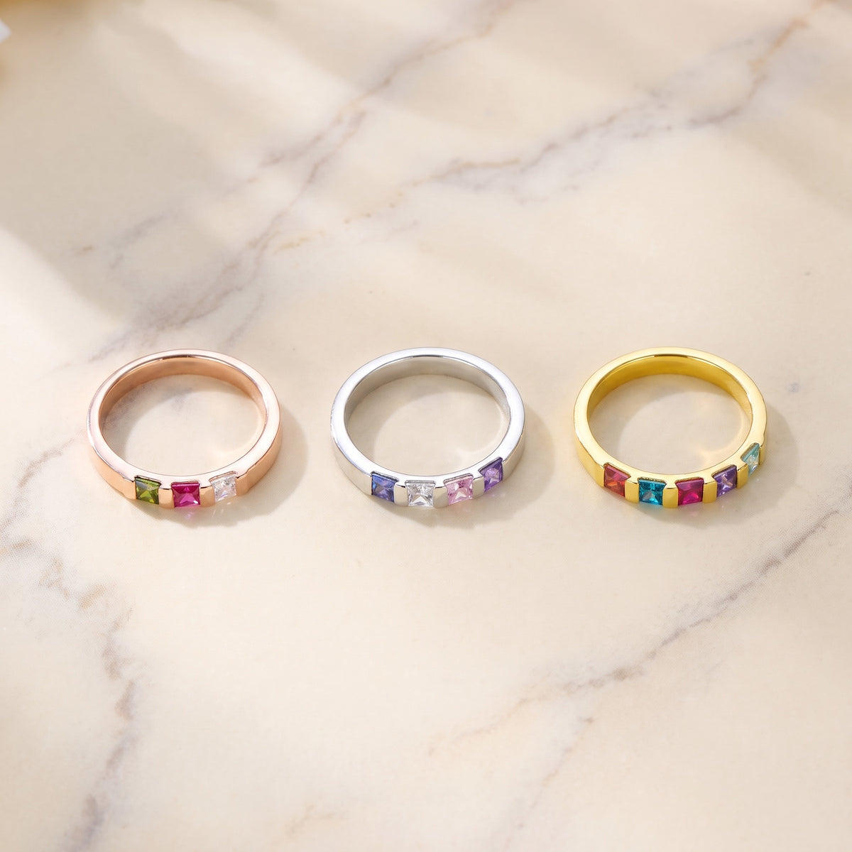 Personalized Square Birthstone Ring