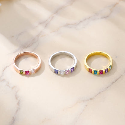 Personalized Square Birthstone Ring