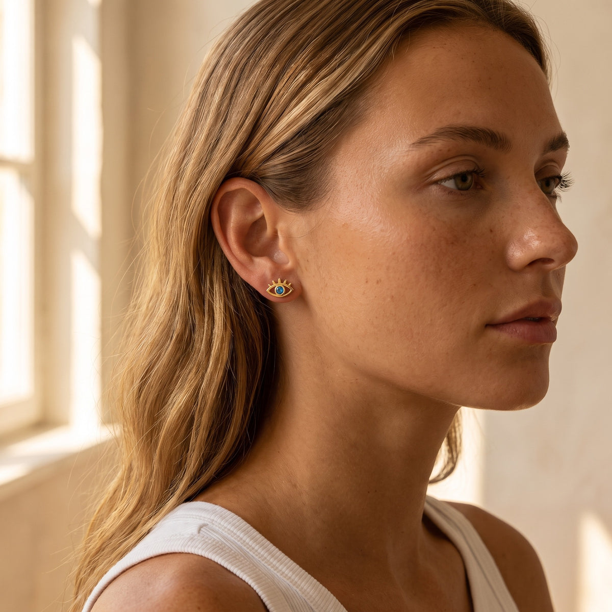 Personalized Birthstone Evil Eye Stud Earrings