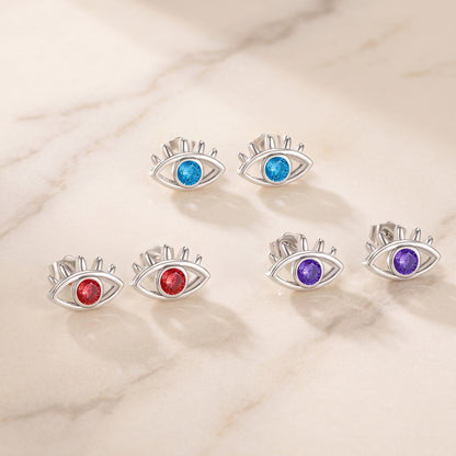Personalized Birthstone Evil Eye Stud Earrings