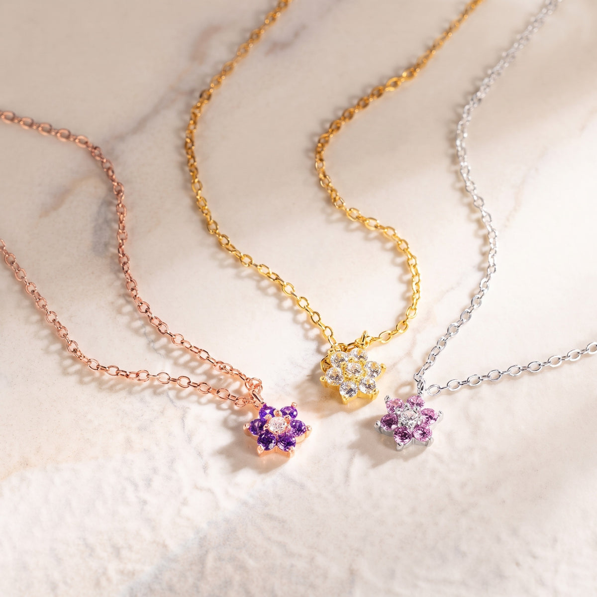 Personalized Floral Birthstone Necklace