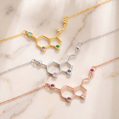 Serotonin Molecule Necklace with Custom Birthstones