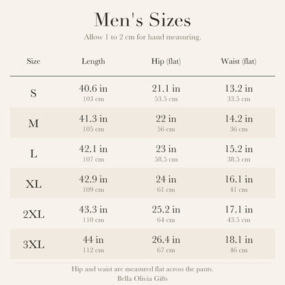 Men's size chart for pajama pants