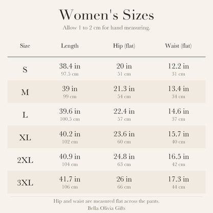 Women's size chart for pajama pants