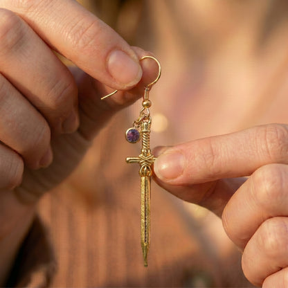 Personalized Birthstone Dragon Sword Earrings