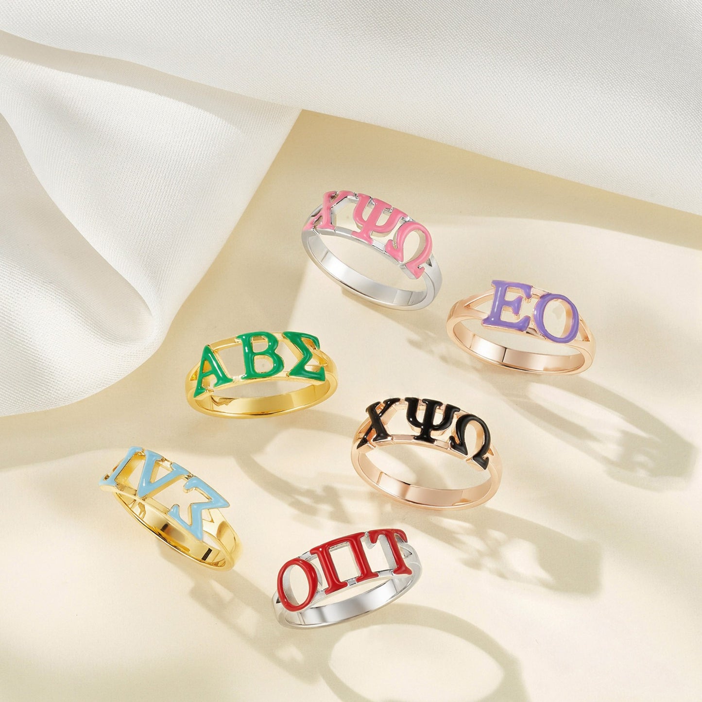 Custom Greek Sorority Letters Ring in 925 Sterling Silver