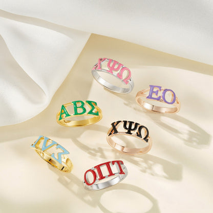 Custom Greek Sorority Letters Ring in 925 Sterling Silver