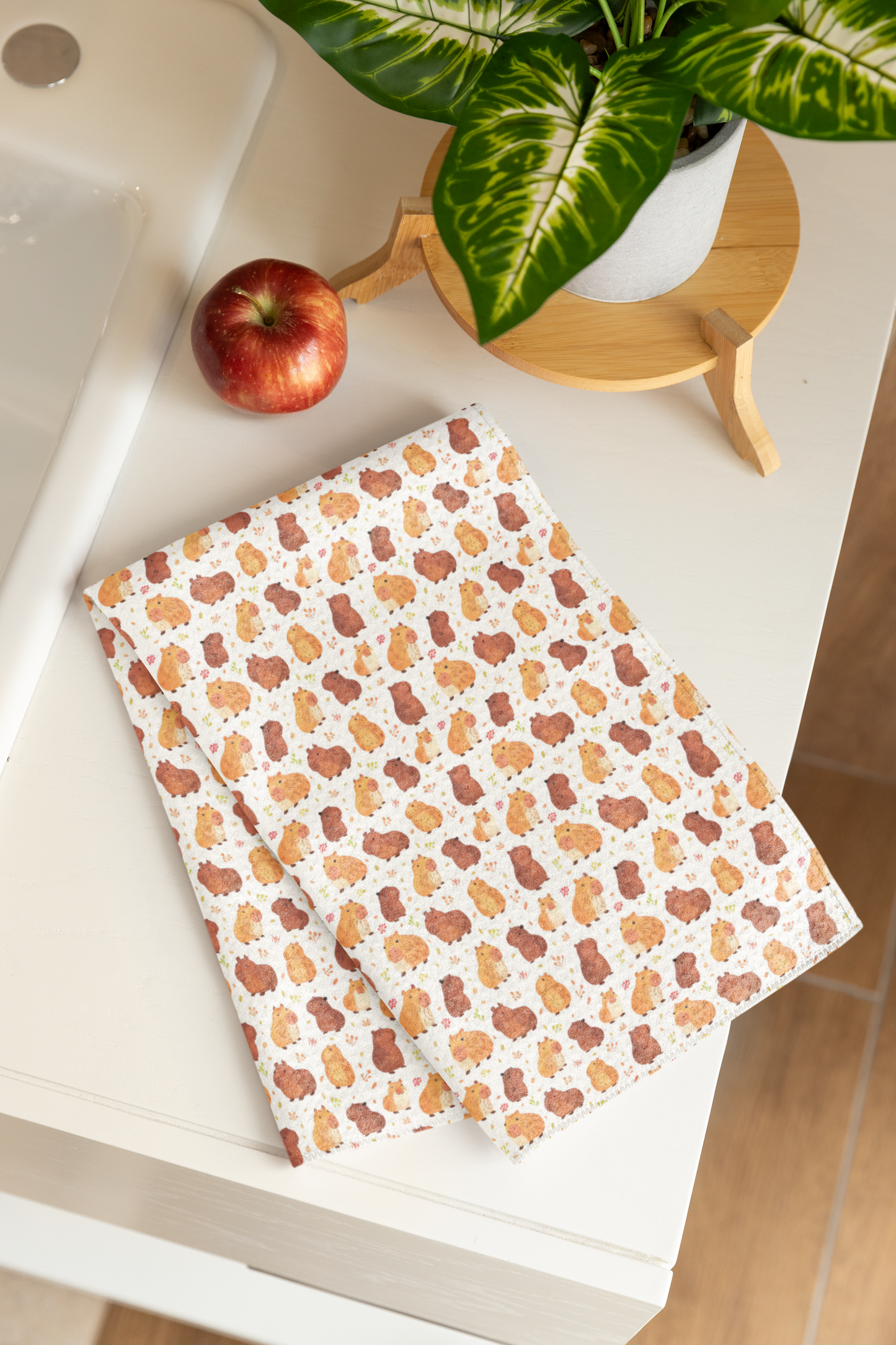Capybaras Chibi Style Print Tea Kitchen Towel
