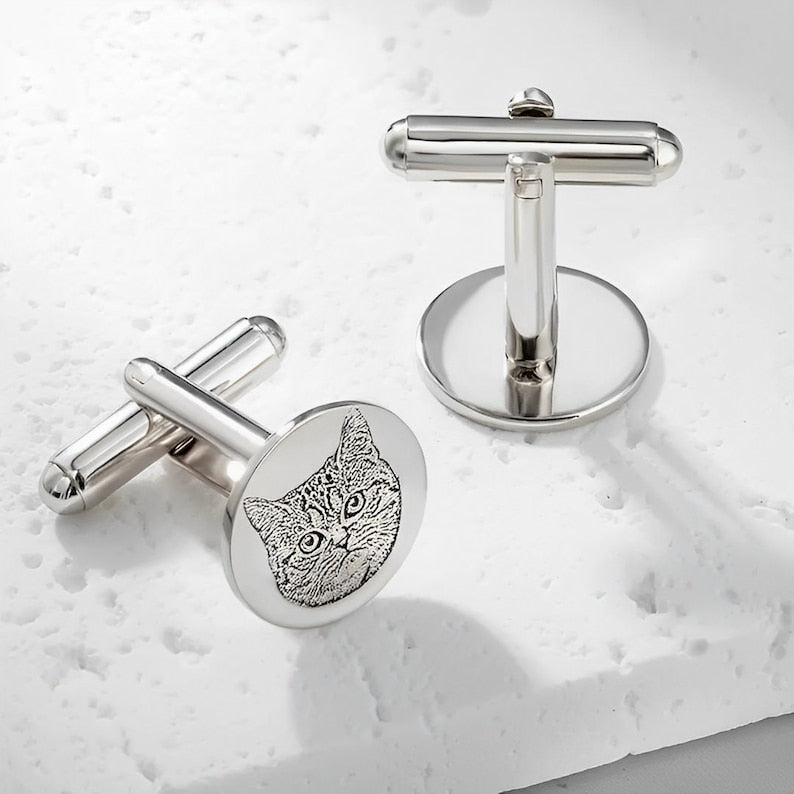 Personalized Groom Cufflinks with Pet Portrait