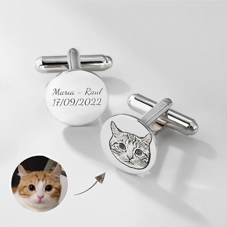 Personalized Groom Cufflinks with Pet Portrait