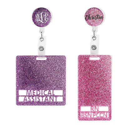 Custom Glitter ID Badge Holder & Scrubs Clip