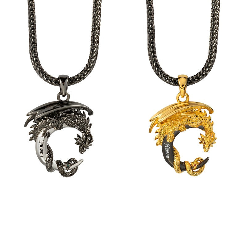 Customized Moon Dragon Birthstone Necklace