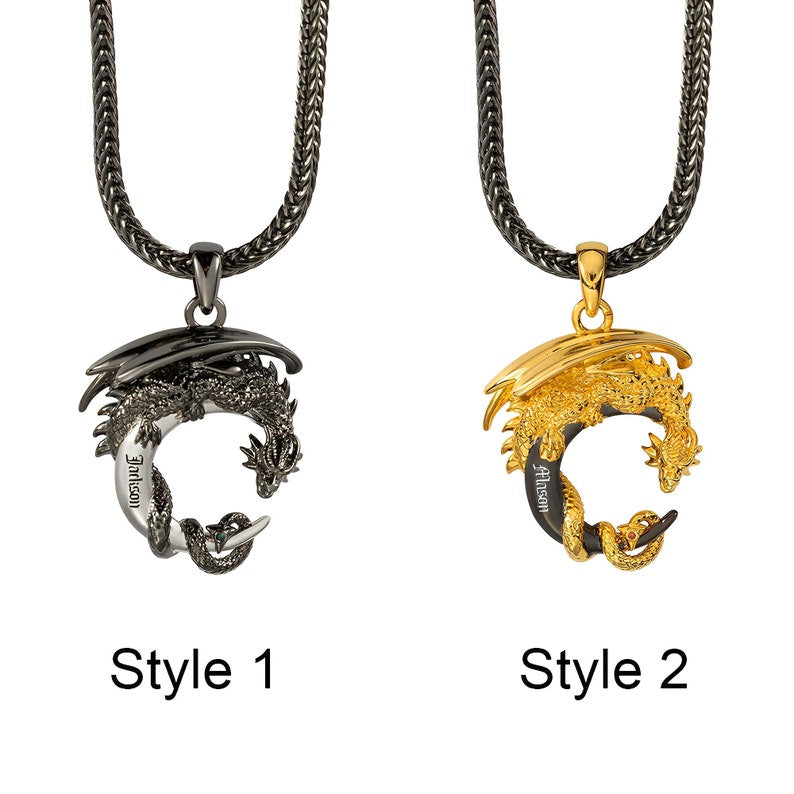 Customized Moon Dragon Birthstone Necklace