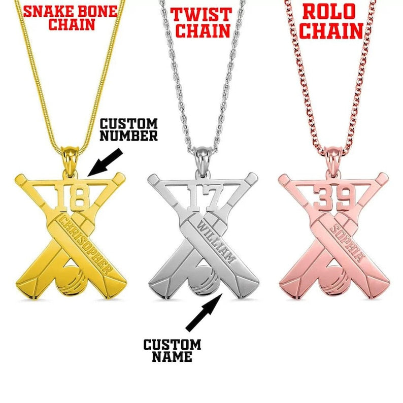 Personalized Cricket Bat Necklace