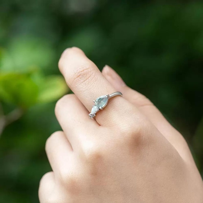 Pear Cut Moss Agate Ring