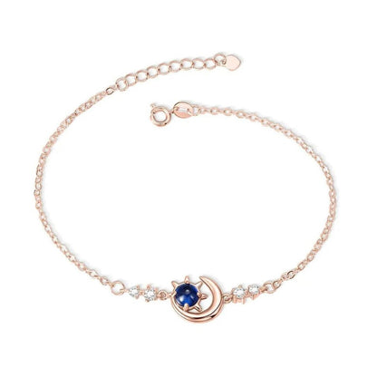 Crescent Moon, Sun and Star Anklet with Birthstone
