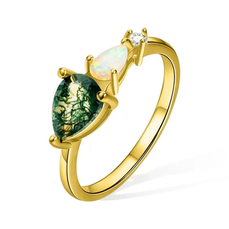 Pear Cut Moss Agate Ring