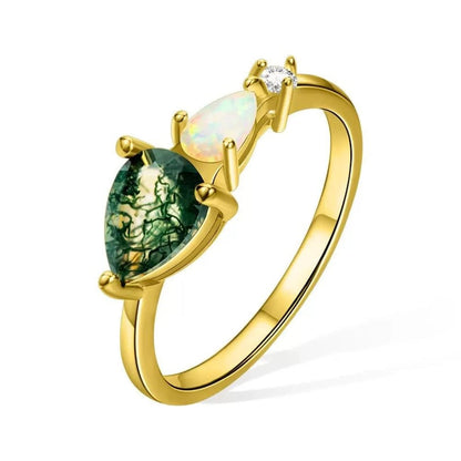 Pear Cut Moss Agate Ring