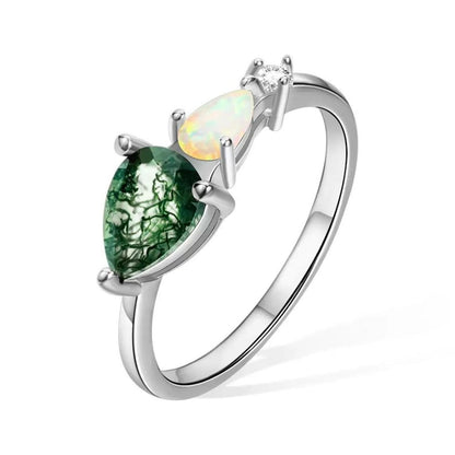 Pear Cut Moss Agate Ring