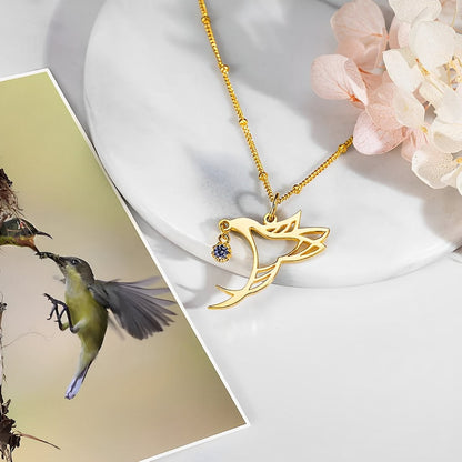 Custom Hummingbird Birthstone Necklace