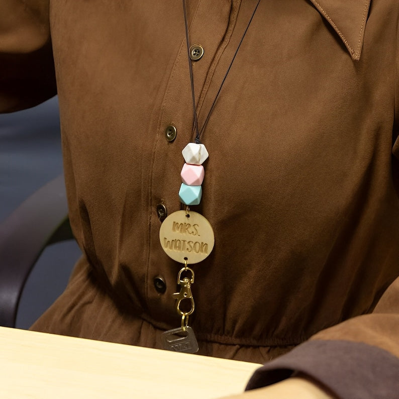 Personalized Lanyard with Colorful Beads ID Holder