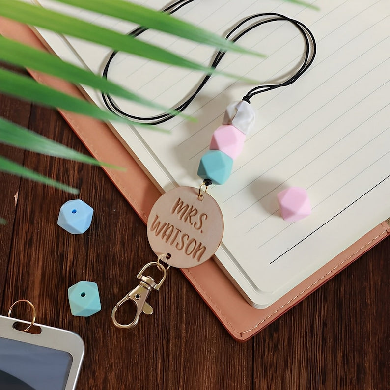 Personalized Lanyard with Colorful Beads ID Holder