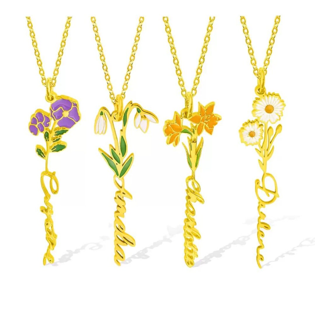 Personalized Birth Flower Name Necklace