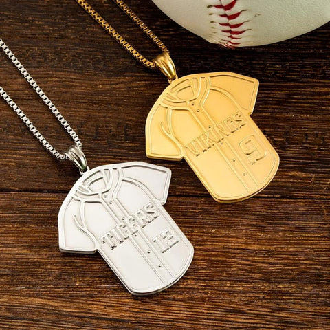 Baseball Jersey Necklace with Custom Engraved Name & Number