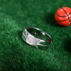Basketball-Siegelring aus Silber mit individueller Nummer und Text