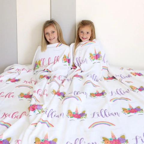 Personalized Unicorn + Rainbow Blanket with Name