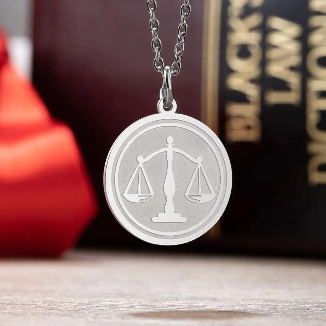 Customized Scale of Justice Necklace with Text Engraving