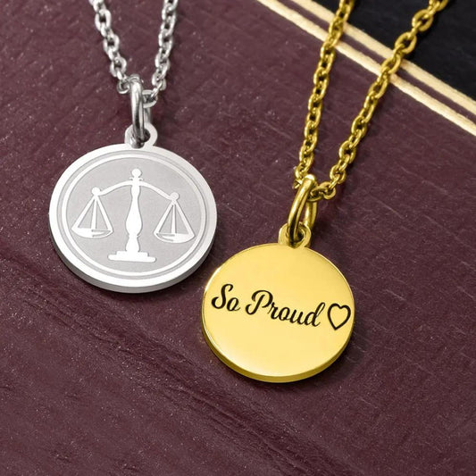 Customized Scale of Justice Necklace with Text Engraving