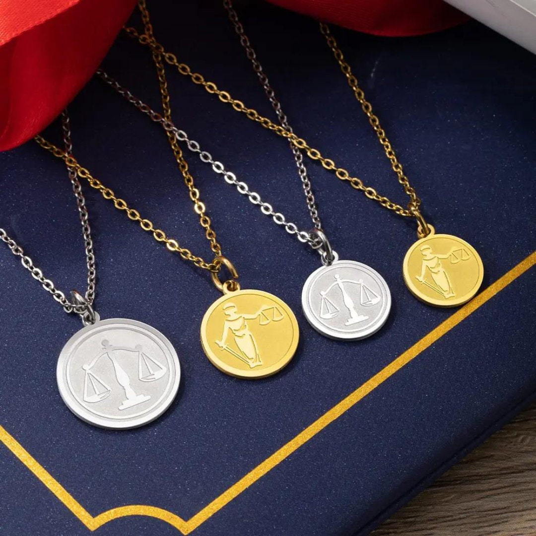 Customized Scale of Justice Necklace with Text Engraving