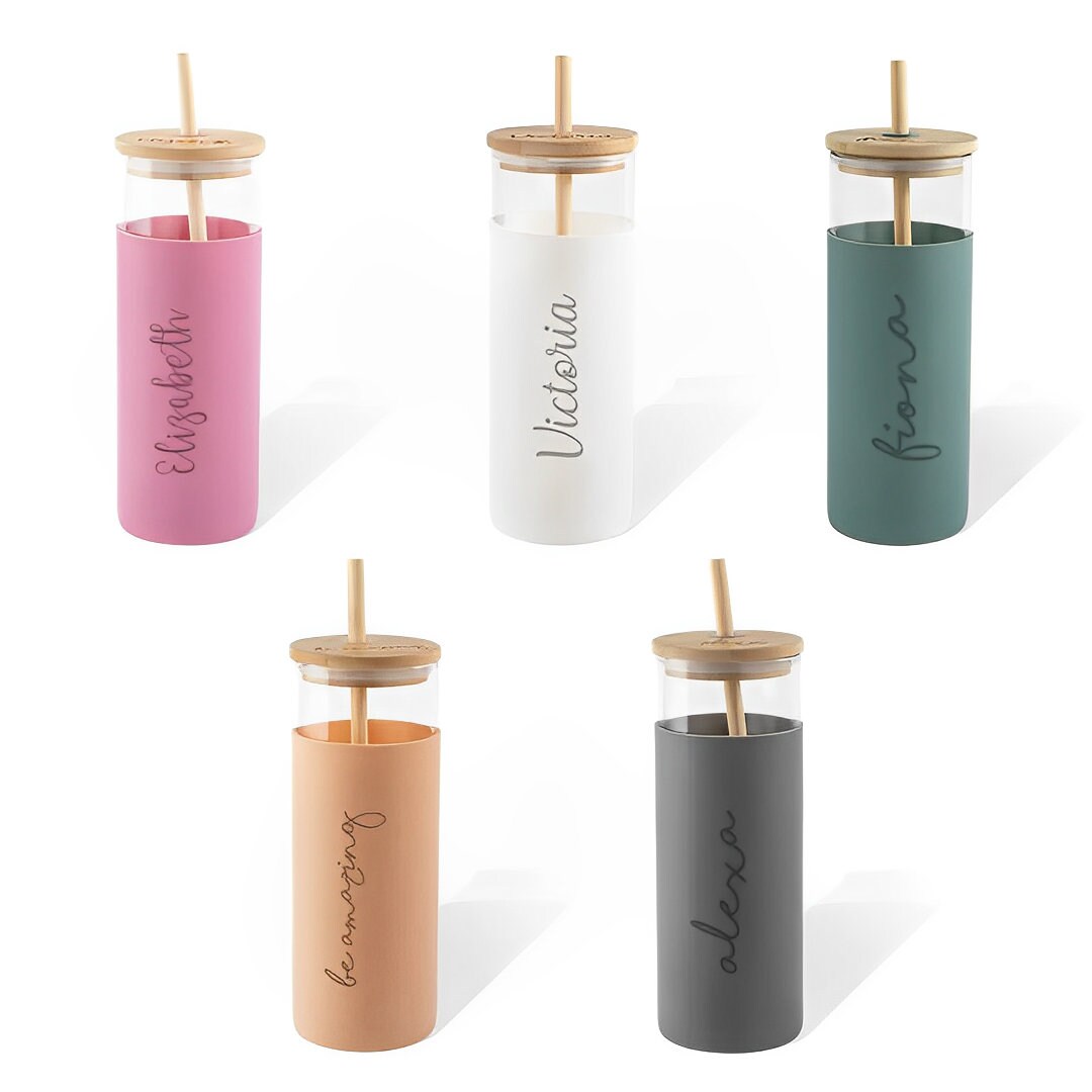 Custom Name Glass Tumbler with Straw