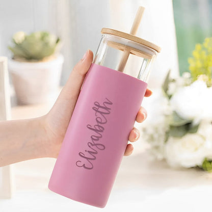 Custom Name Glass Tumbler with Straw
