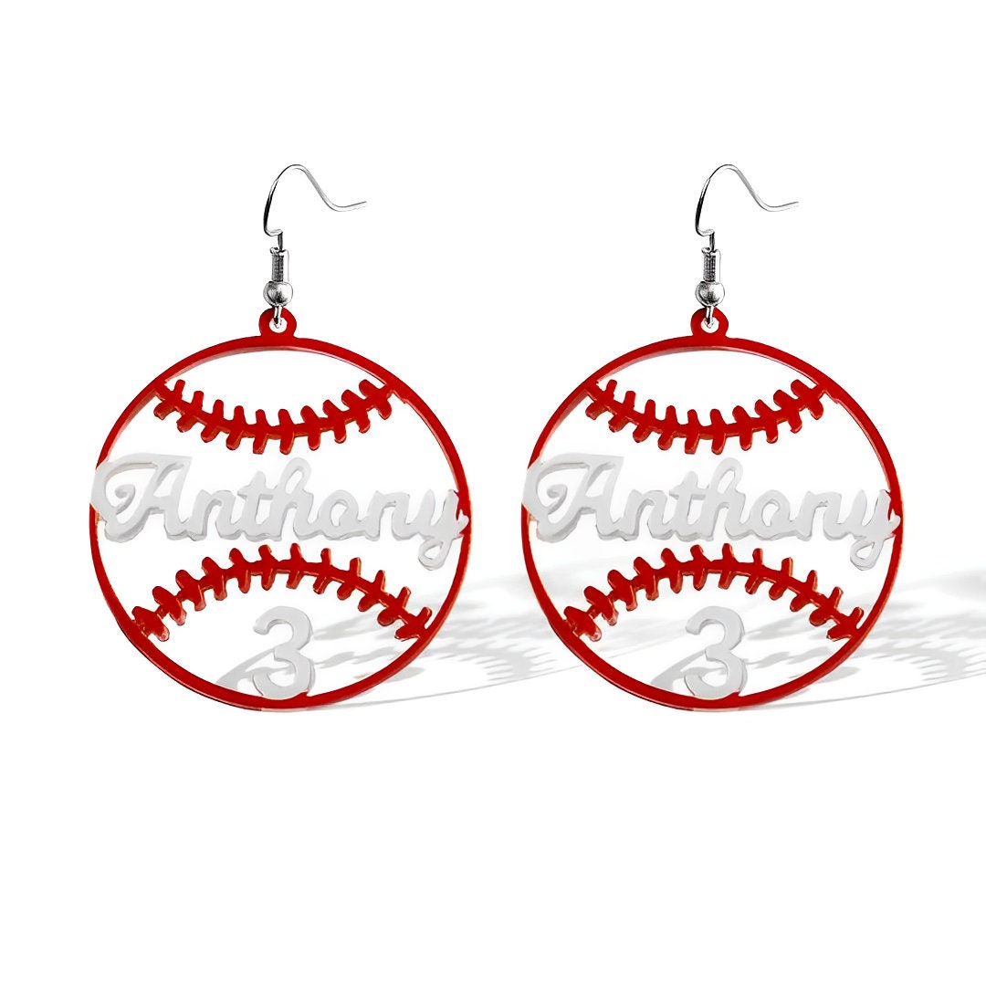 Custom Name Baseball Earrings with Number